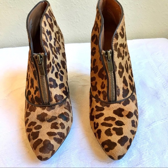 Hive & Honey Leopard Print Cow Hair Leather Wedge Heel Ankle Bootie w/ Zip 8 - Picture 2 of 10